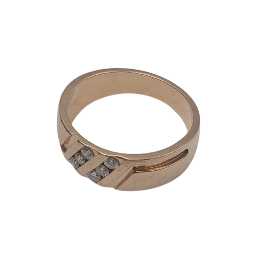 10ct Rose Gold Thick Band Ring – 5.9g – Size T½ – 8mm Wide – Set with 6 x 0.03ct Diamonds