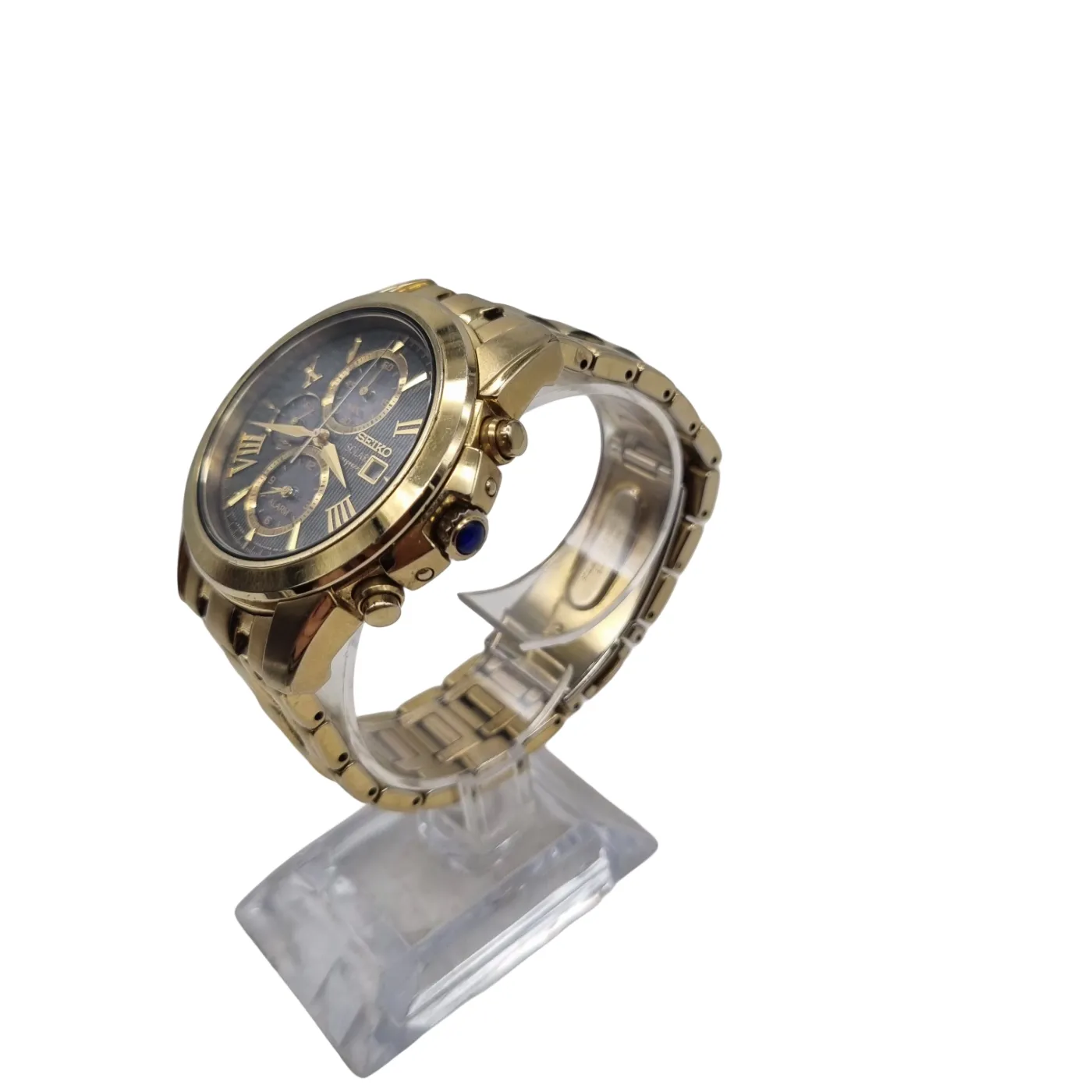 Seiko Men’s Gold Chronograph Watch V172-0AN0 with Black Dial and Stainless Steel Band (WR 1397065)