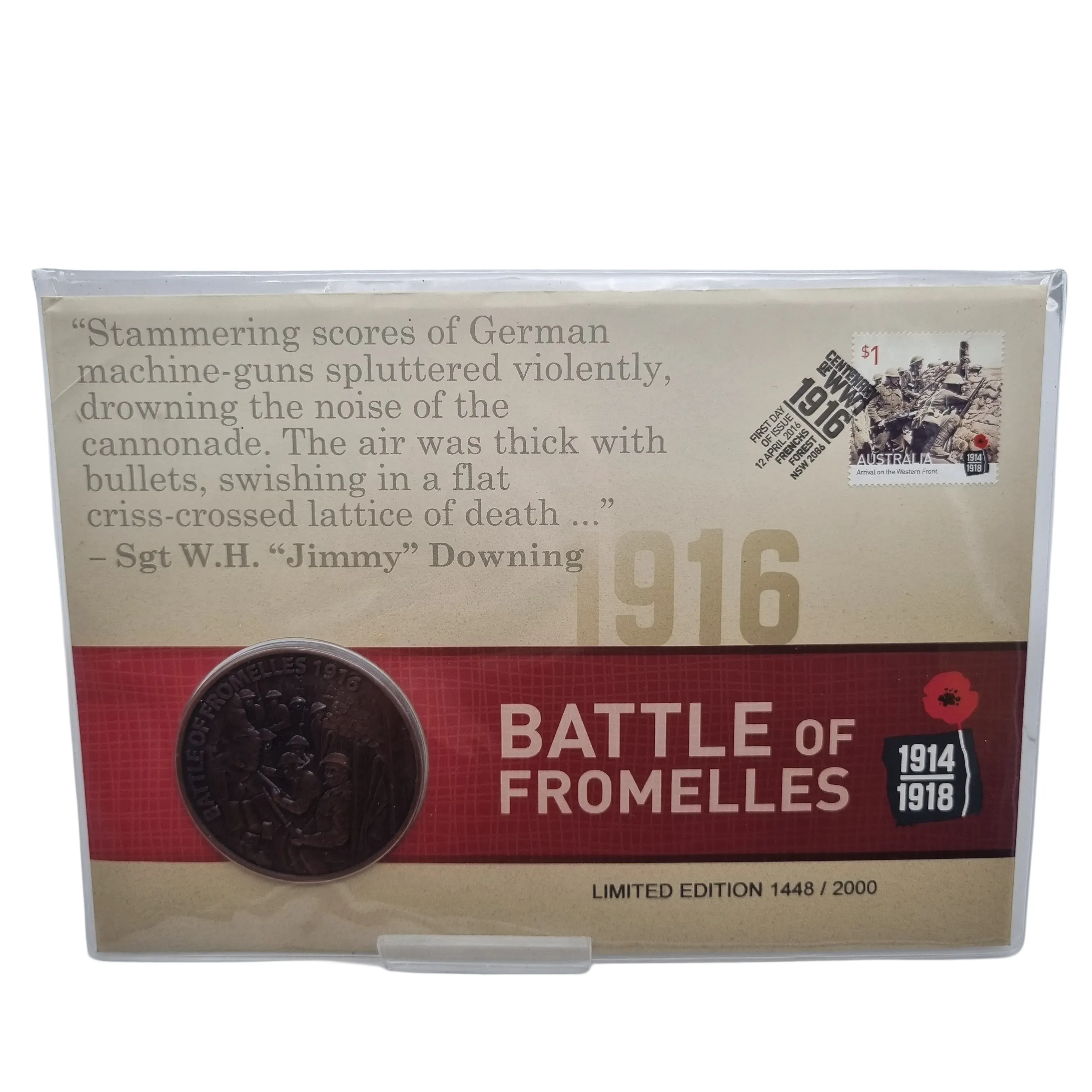 Australia 2016 Battle of Fromelles Medallion Limited Edition # 1448/2000