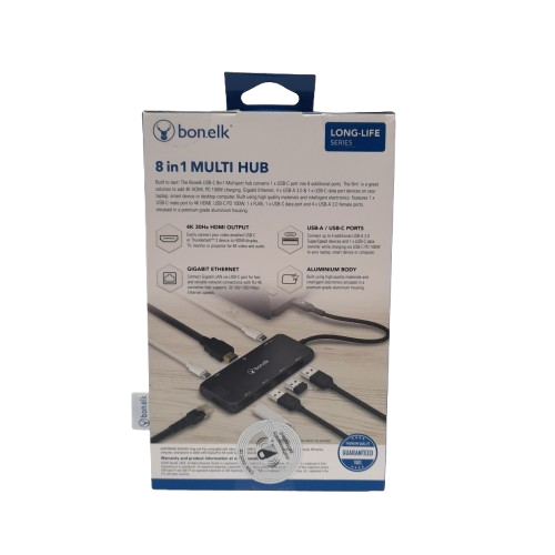 Bonelk 8-in-1 USB-C Multi-port Hub Black In Box (LN)