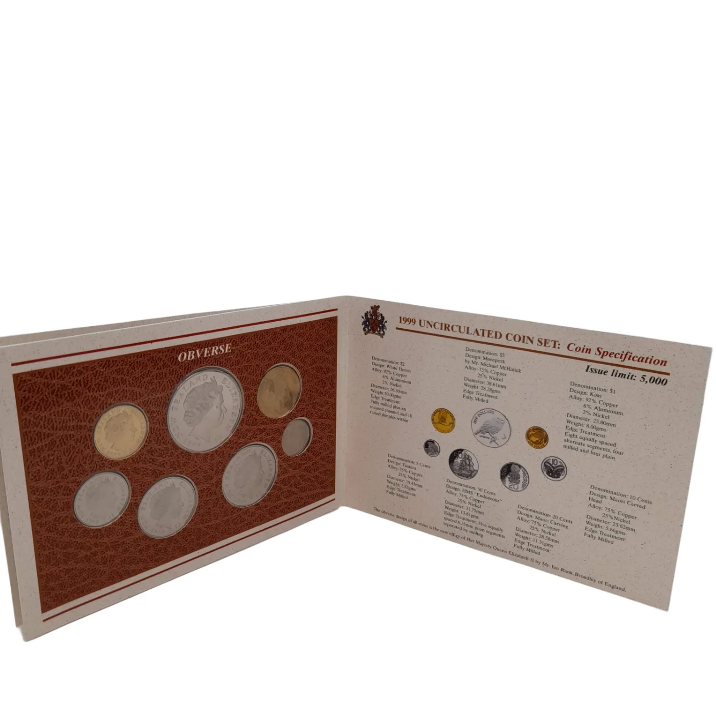 Reserve Bank Of New Zealand Coin Set 1999 Proof Set 7 Coins In Packaging (WL 1388905)