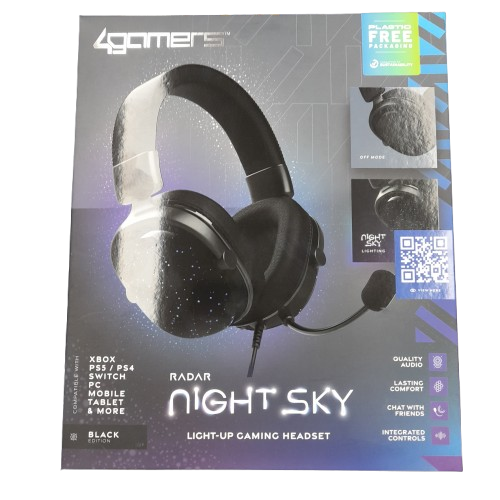 4 Gamers Radar Glow Wired Gaming Headphones Black (LN)
