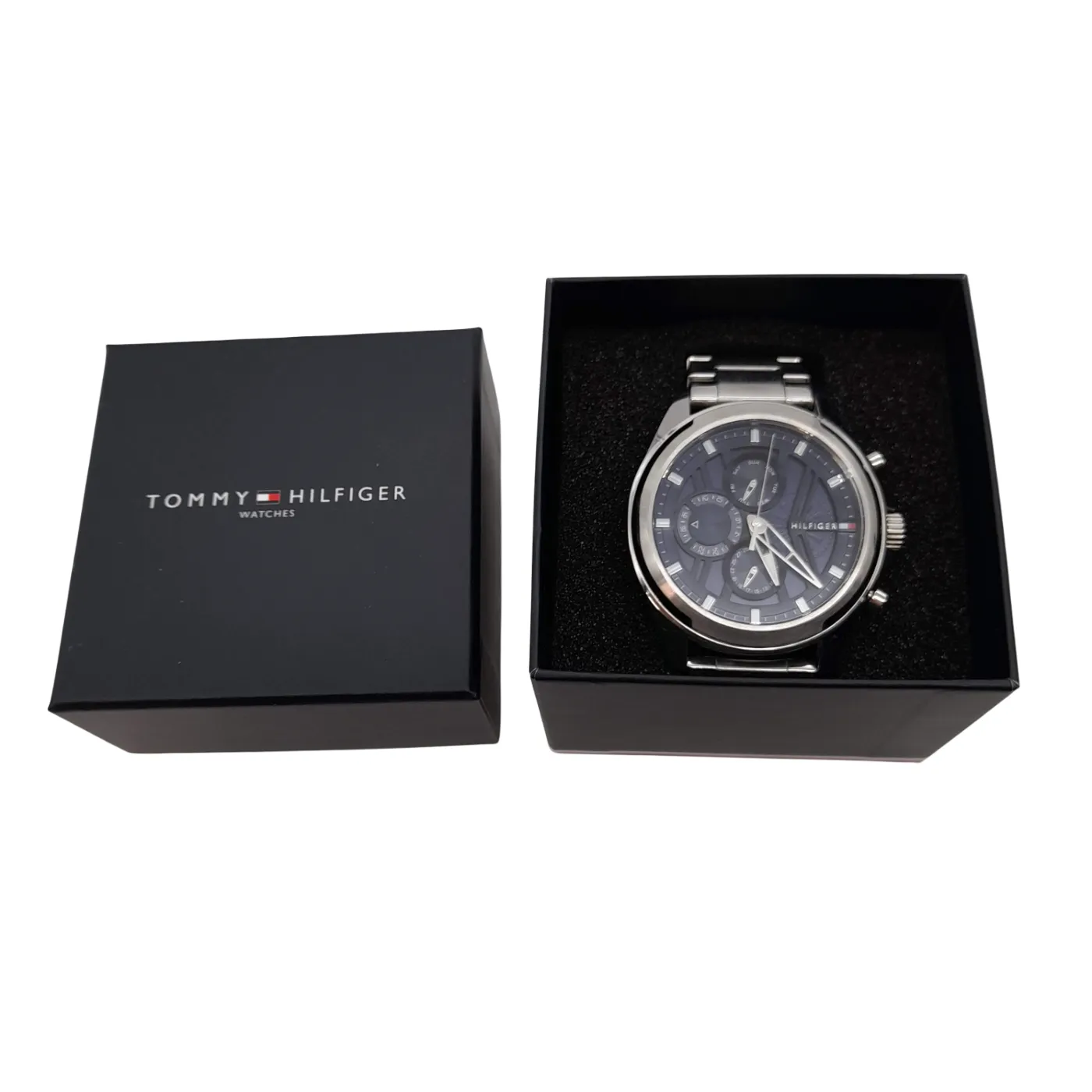 Tommy Hilfiger Men’s Silver Stainless Steel Watch with Blue Dial (WL)