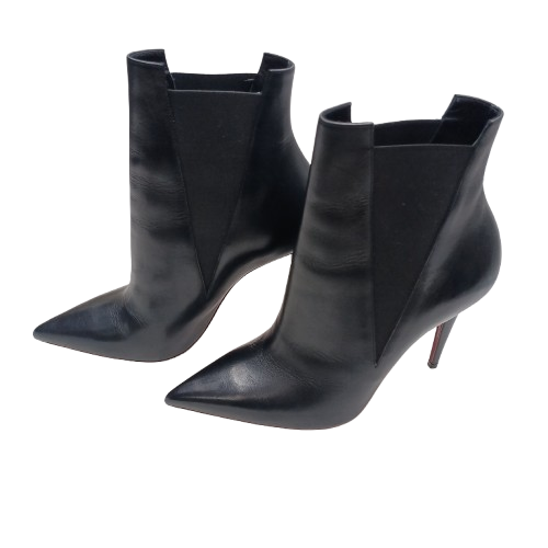 Ladies Christian Louboutin Astribooty 100 Ankle Boots, Black Leather, Good USED Condition, Wear To Soles (Shown), With Box + Dust Covers NO Receipt (NA)