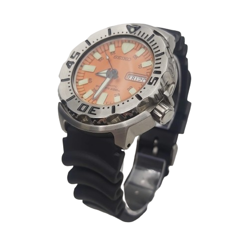 Men’s Seiko Monster 7S26-0350 – Black Plastic Band – Orange Dial – 4cm Face