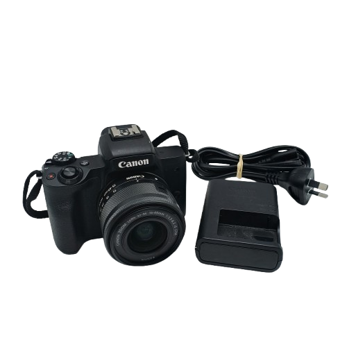 Canon Camera EOS M50 Mark 2 Black with Lens Attached and Battery Charger (CP)