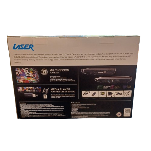 Laser 9-Inch Dual Screen Portable DVD Player In Box (WR 1383600)