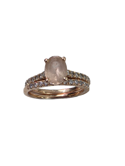 Michael Hill 14kt Rose Gold Bridal Set of Two Rings With Morganite and 0.69 TDW Diamonds Size 15 (MR)