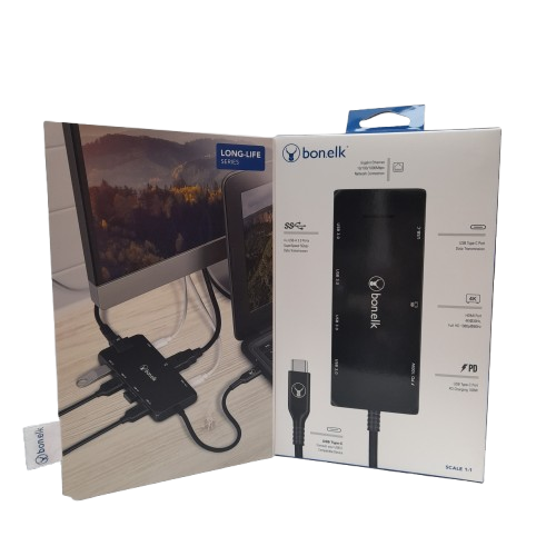 Bonelk 8-in-1 USB-C Multi-port Hub Black In Box (LN)