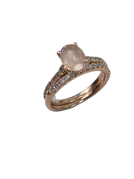 Michael Hill 14kt Rose Gold Bridal Set of Two Rings With Morganite and 0.69 TDW Diamonds Size 15 (MR)