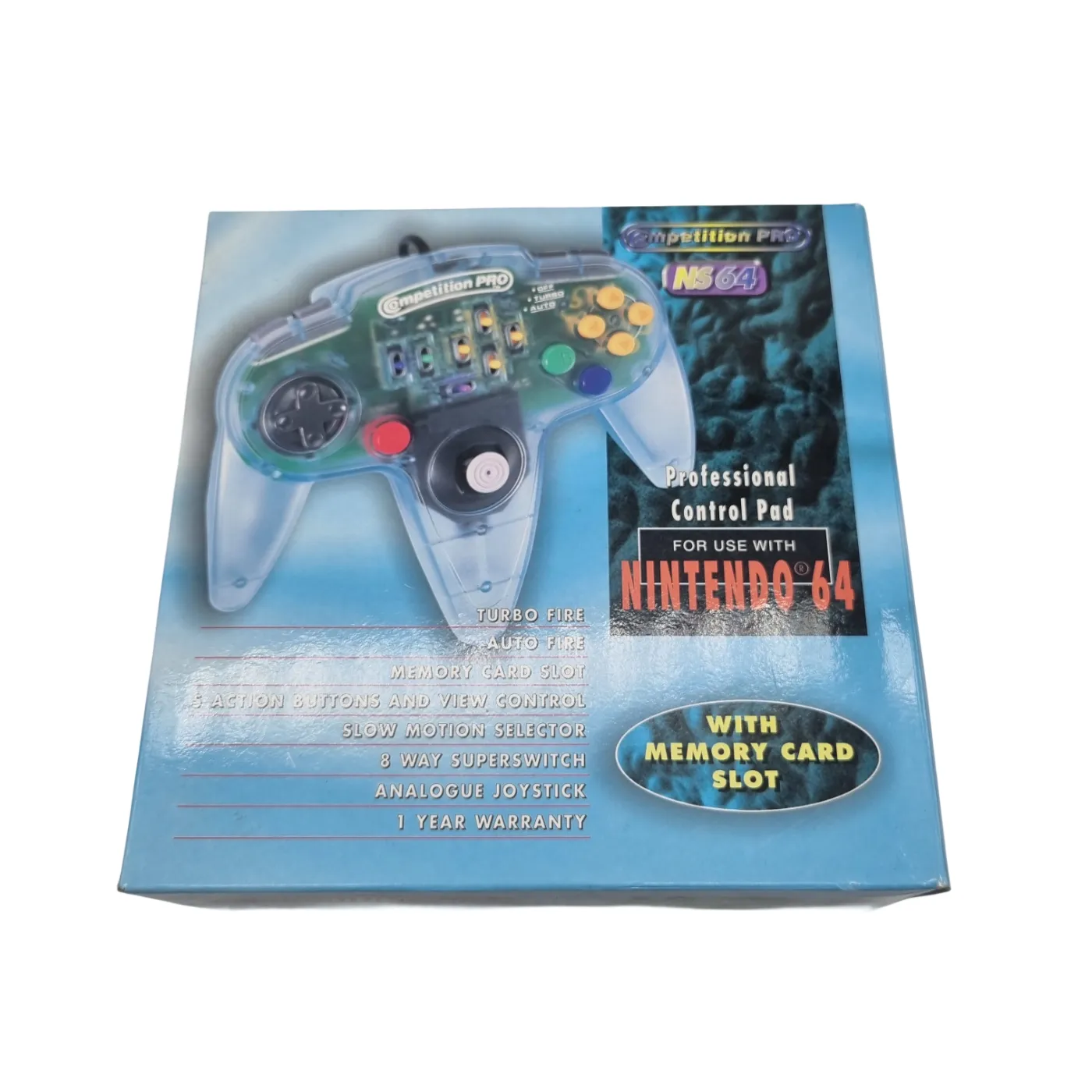 NS64 Competition Pro Controller Clear In Box With Manual (WR 1398704)