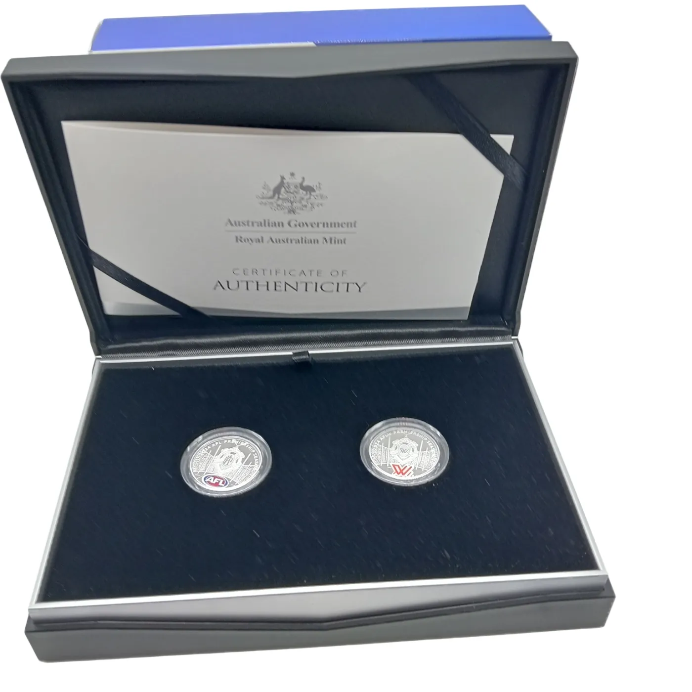 AFL 2024 $1 Coloured Fine Silver Proof 2-Coin Set In Box & Case (WR 1355899)