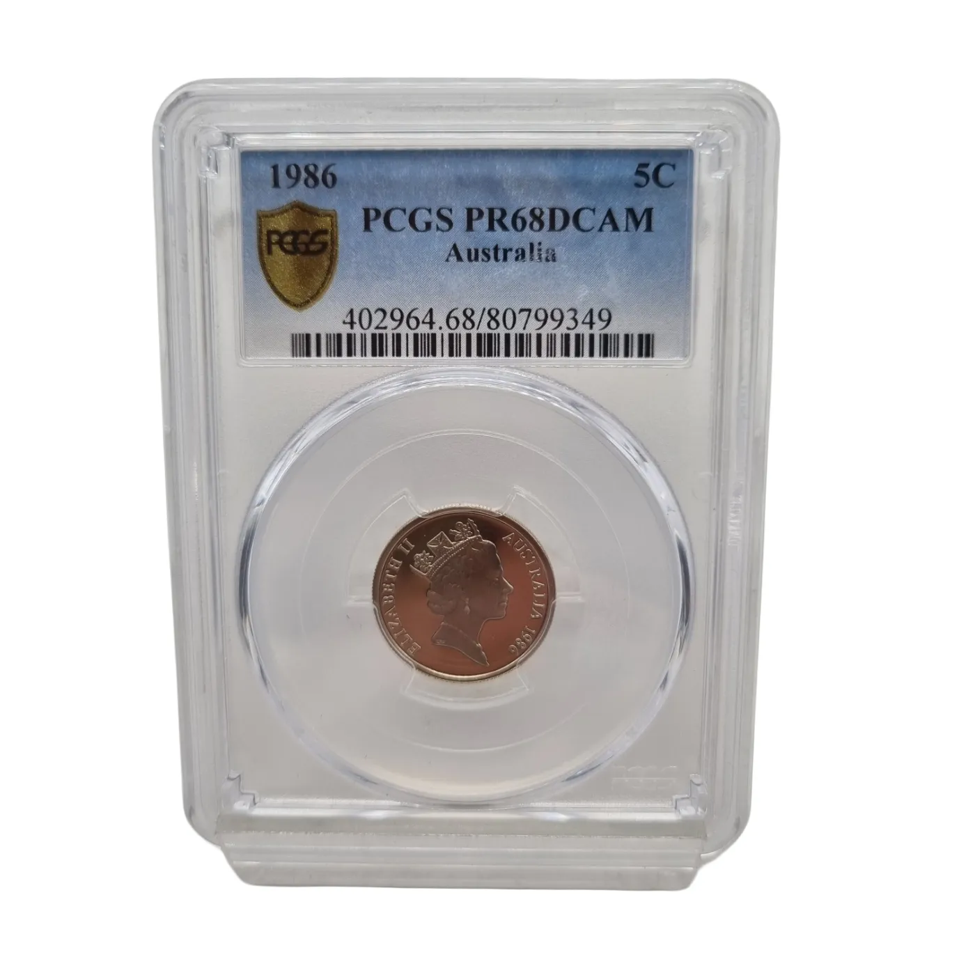 1986 Australian 5 Cent Coin Graded PCGS PR68DCAM (WR 1366587)