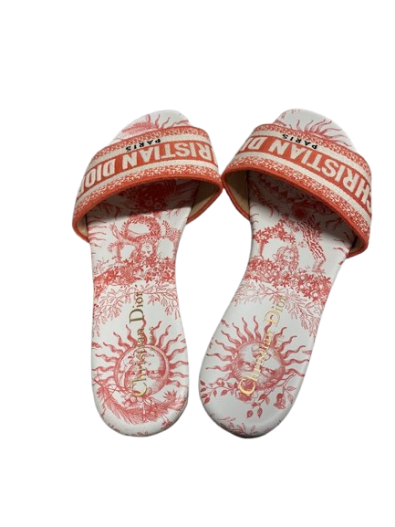 Christian Dior Floral Dway Mules Size 37 Orange White With Entrupy Certificate(NG)