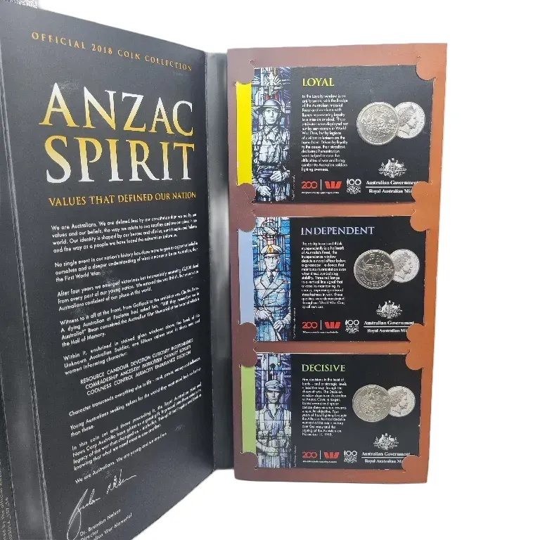 Royal Australian Mint: 2018 ANZAC Spirit 15 Coin Collection 20 & 50 Cent Coins Uncirculated in Folder