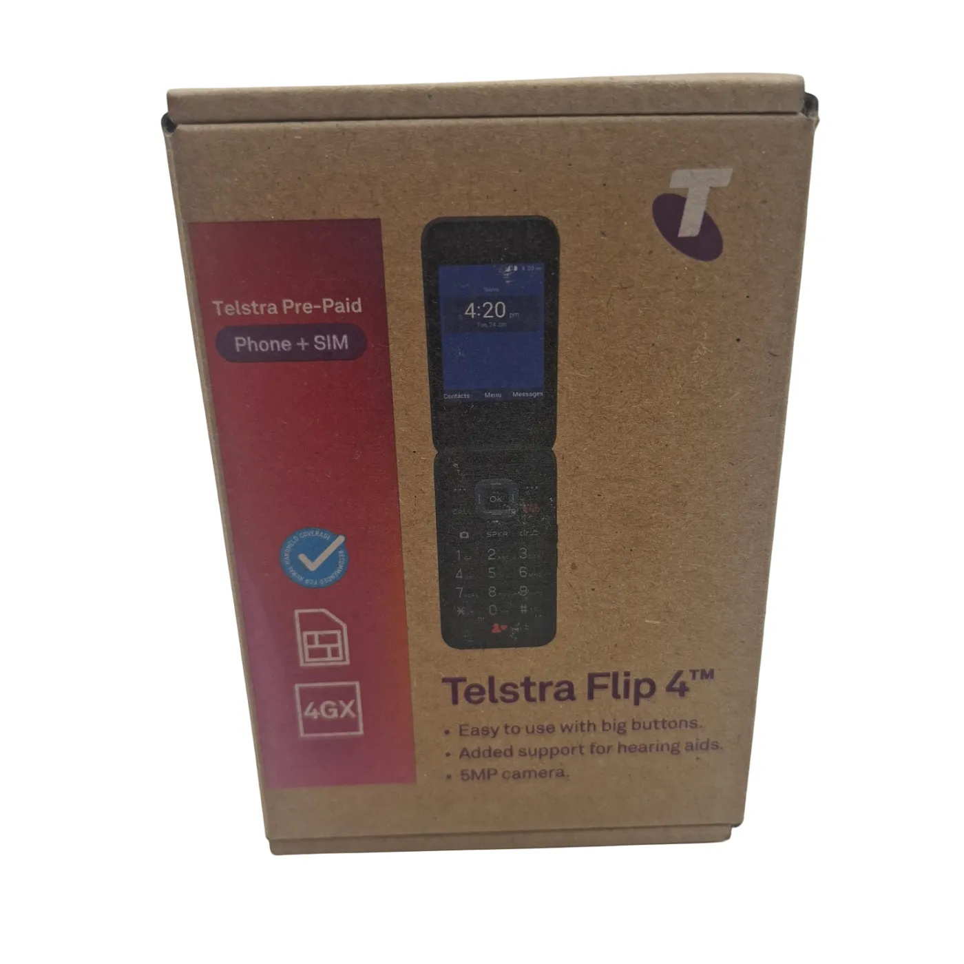 Telstra Mobile Phone Flip4 8GB Black + Box, Charger & Manual (WR)