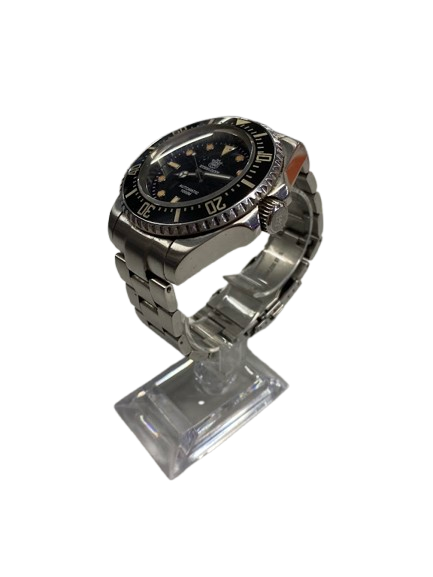 Mens Watch Model NH35 Silver Steel Band Round Black Glass (NG)