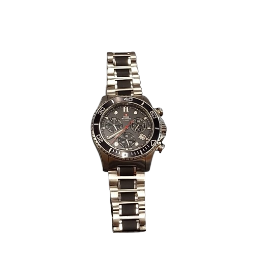 Swiss Military Stainless Steel Black Dial Chronograph Men’s Watch ( GE )