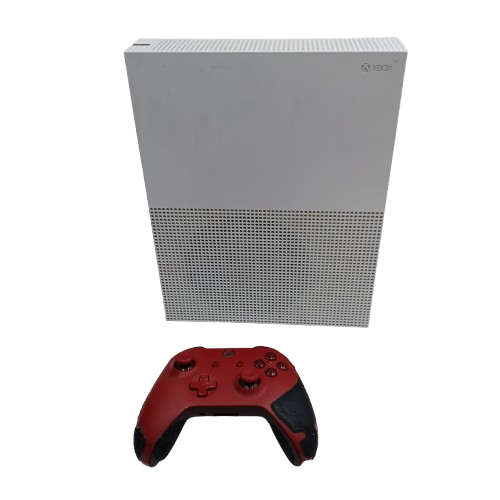 Microsoft XBOX One S 1681, 500GB White Disc Edition, Loose HDMI Port (Tested Working) With Red XBOX Controller Only, No Cables (NA)