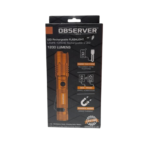 Observer FL000-0 1200 Lumen LED Rechargeable Torch Orange (LN)