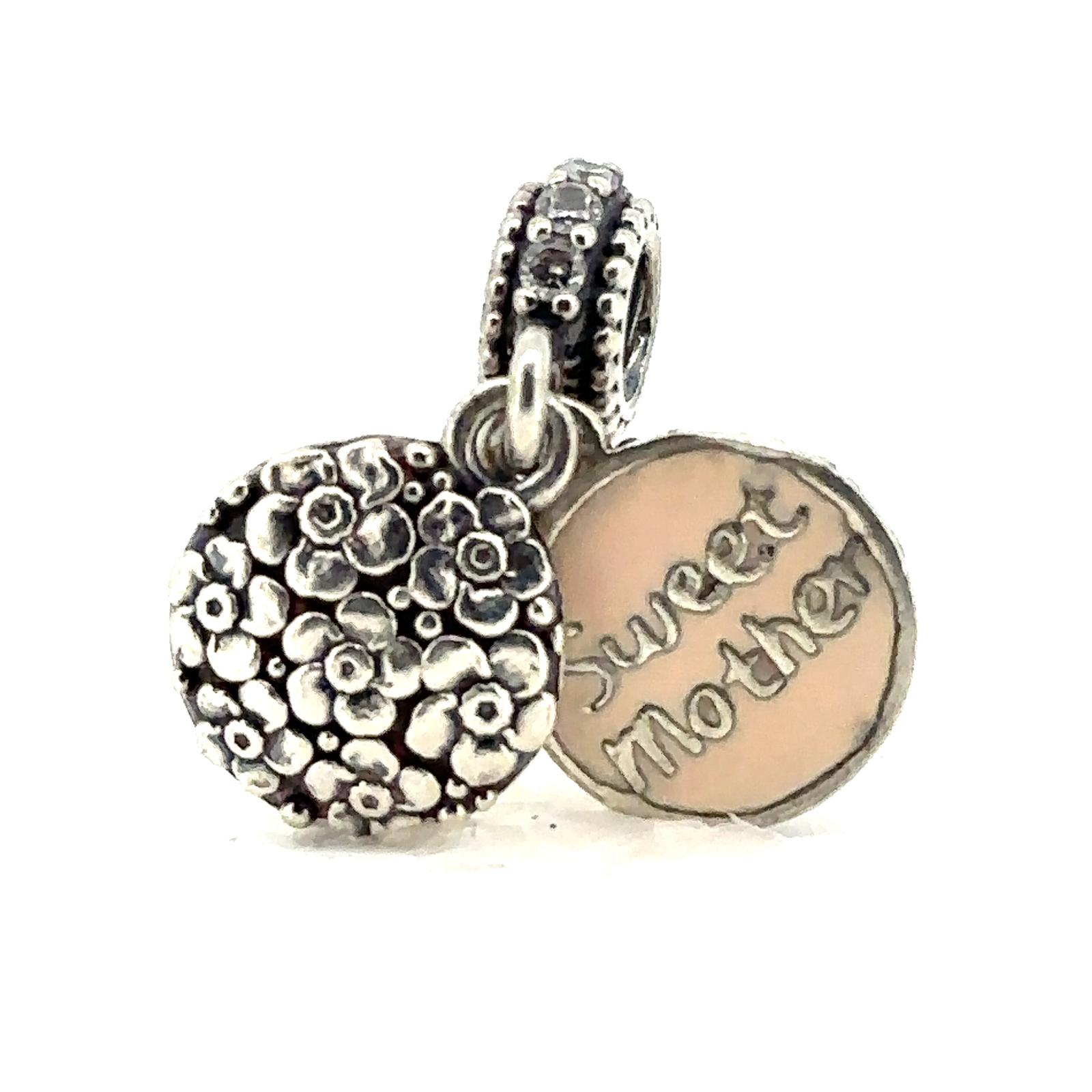 SILVER PANDORA OPEN SPLIT SWEET MOTHER ENAMELLED INSIDE CHARM WITH CZ DETAIL