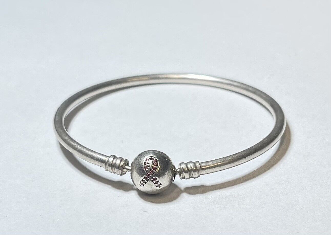 AUTHENTIC PANDORA 925 STERLING SILVER  BREAST CANCER AWARENESS BANGLE