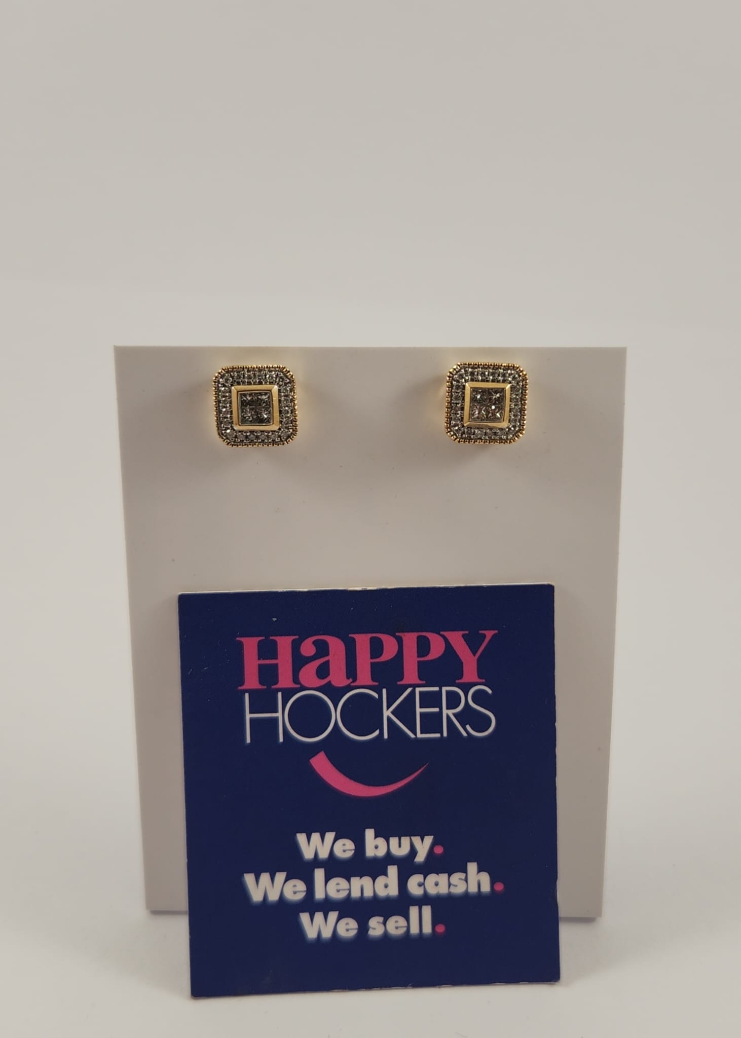 14CT YELLOW GOLD SQUARE STUD EARRINGS SET WITH 48 X NATURAL DIAMONDS TOTALLING 0.50CT