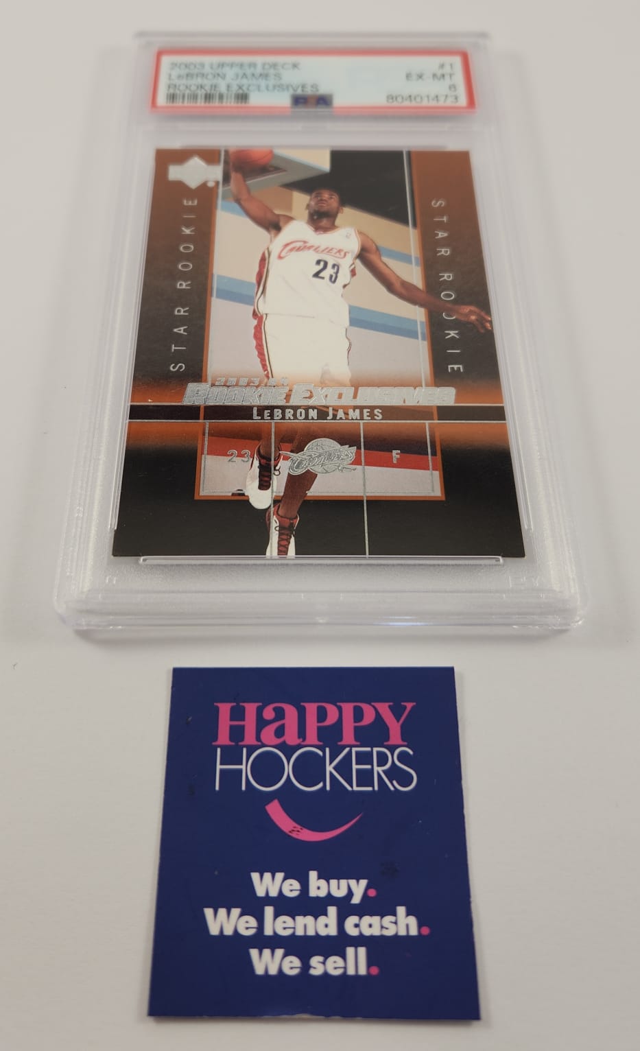 UPPER DECK BASKETBALL CARD, 2003 LEBRON JAMES ROOKIE EXCLUSIVES #1. PSA GRADED 6 EX-MT