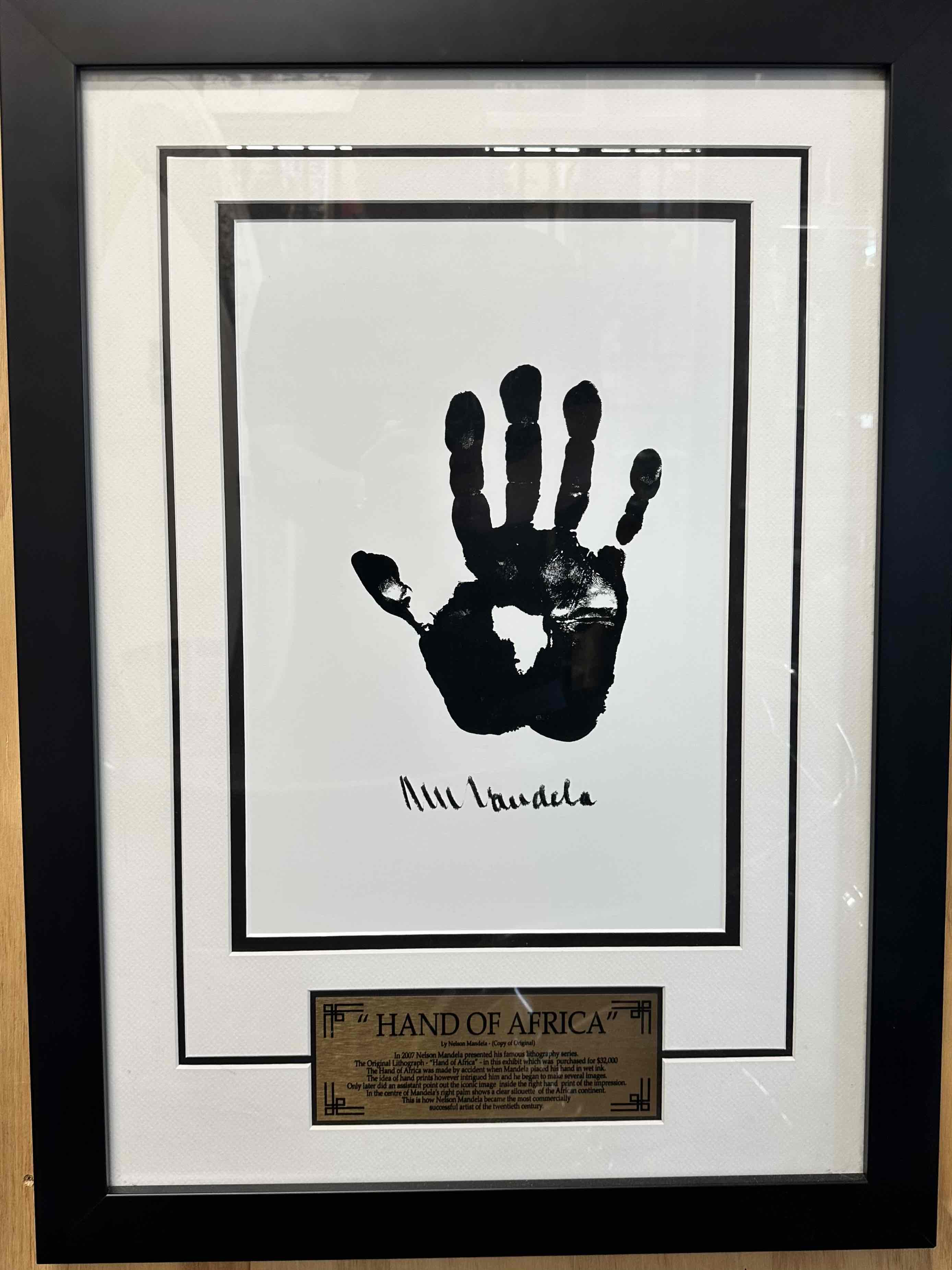 HAND OF AFRICA BY NELSON MANDELA LITHOGRAPH OF NELSON MANDELAS HAND PRINT FRAMED
