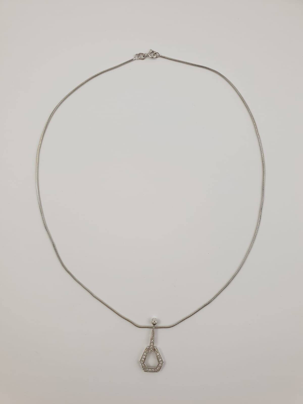 9CT WHITE GOLD SNAKE LINK CHAIN AND PENDANT SET WITH 20 SMALL DIAMONDS
