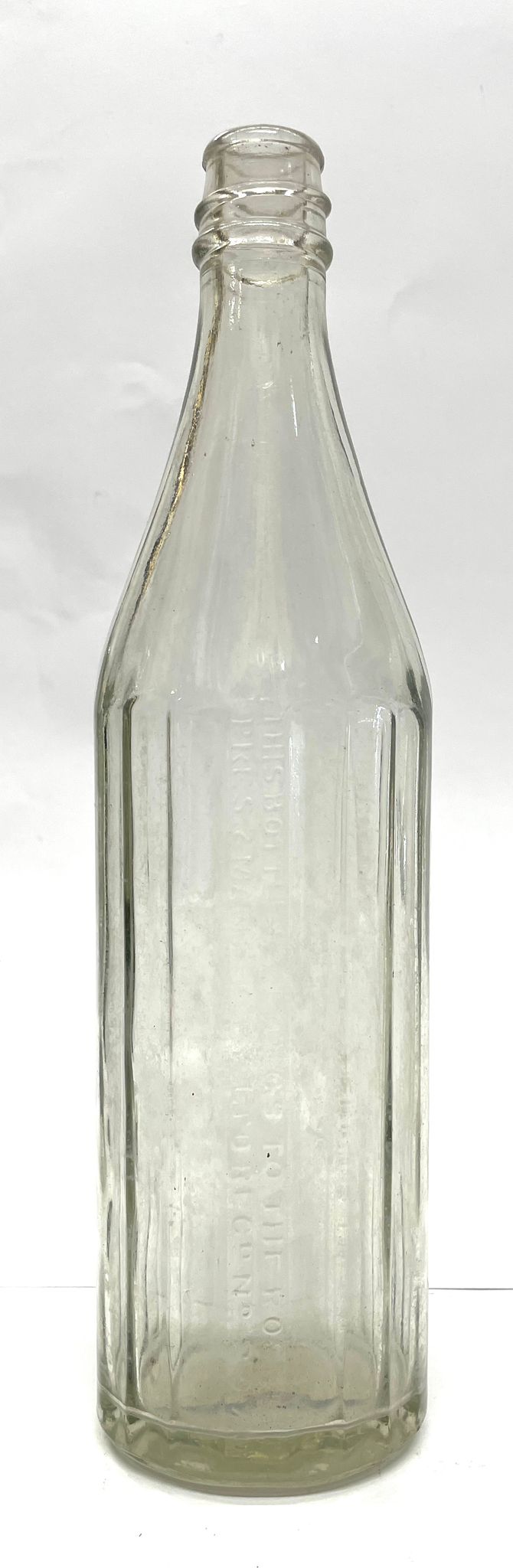 MEDIUM SIZE RIBBED GLASS SAUCE BOTTLE ROSELLA PRES AND MANE