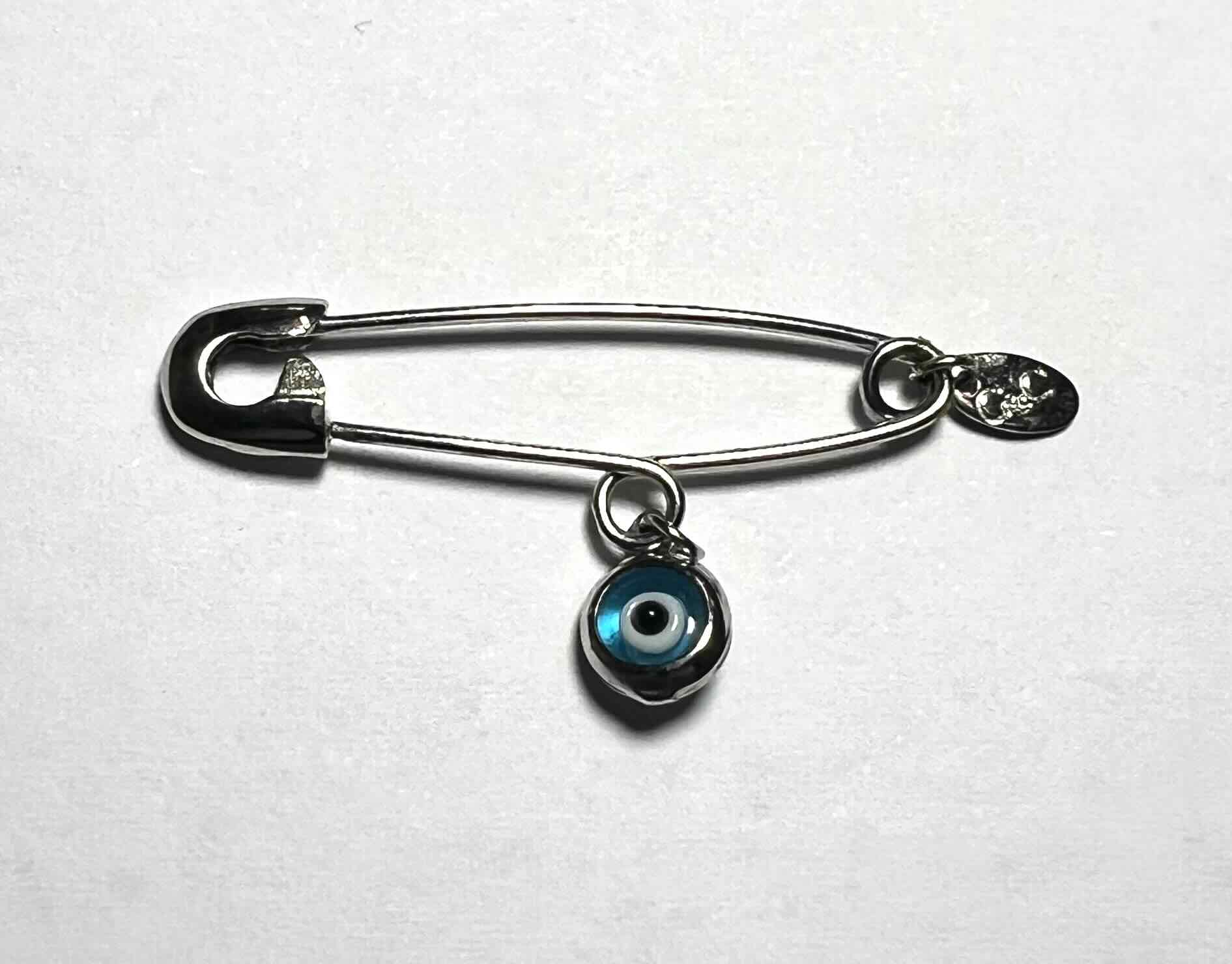 9CT WHITE GOLD BABY PIN WITH EVIL  EYE PENDANT