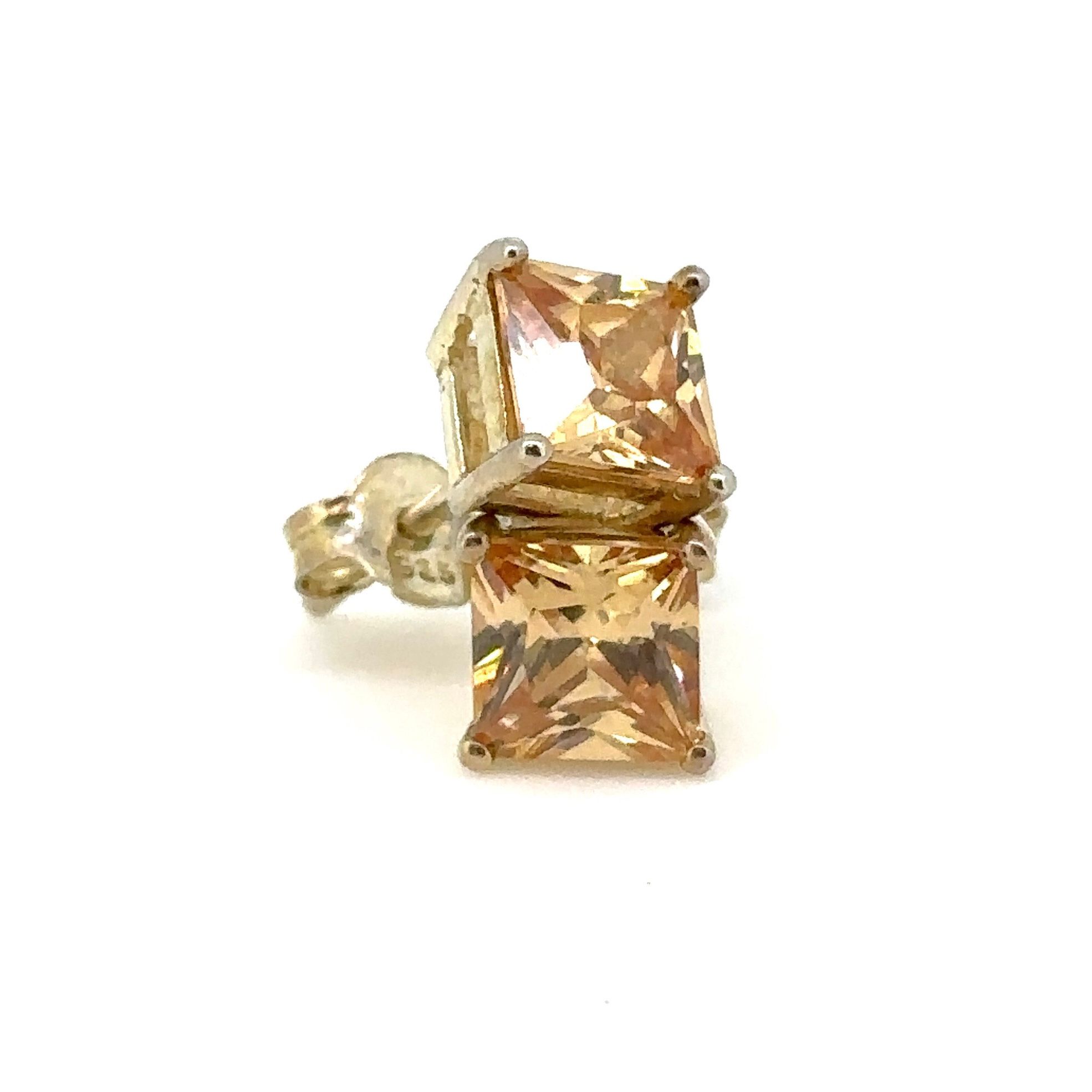 SILVER SQUARE ORANGE STONE STUD EARRINGS