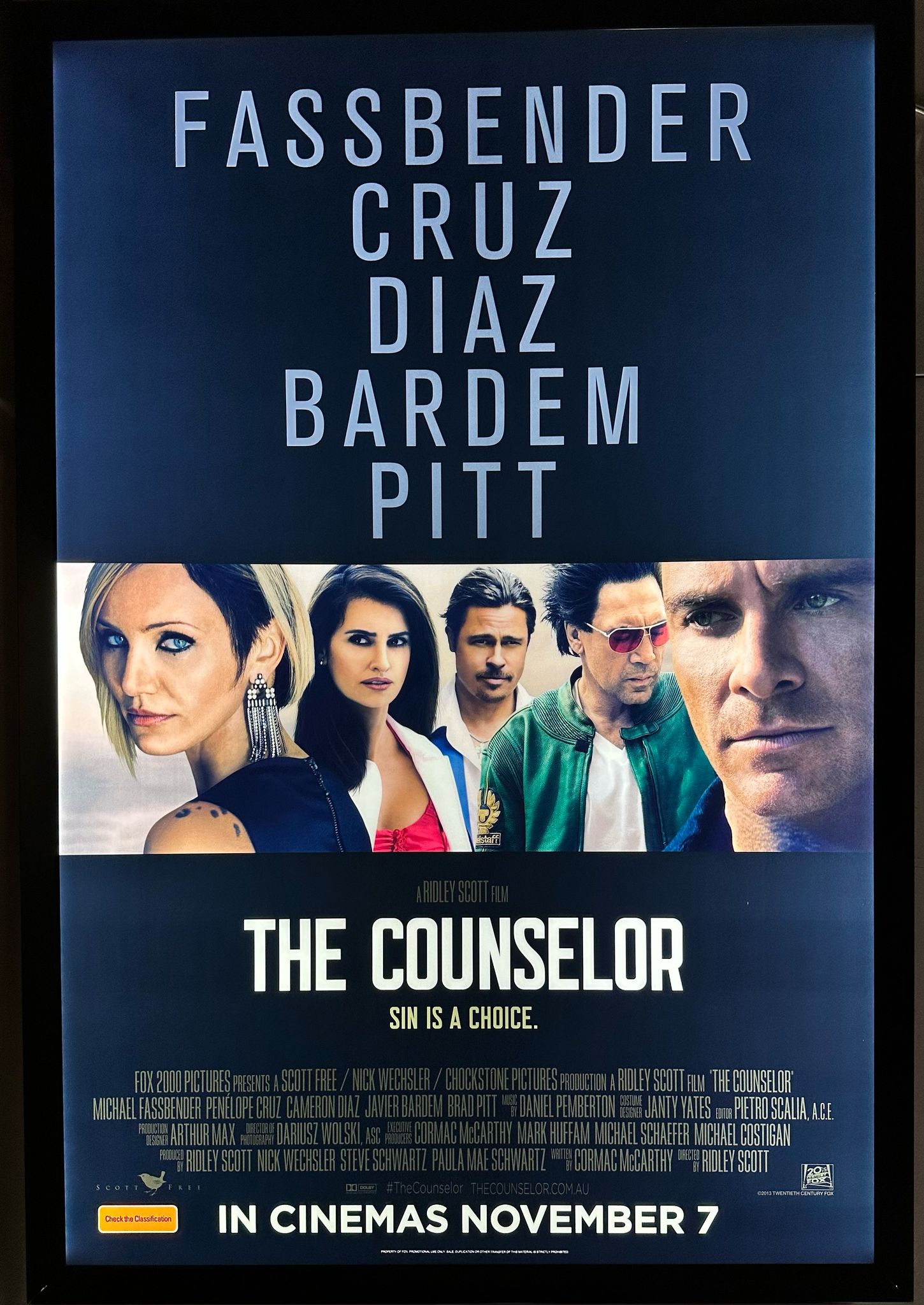 THE COUNSELOR 2013 ORIGINAL AUSTRALIAN CINEMA RELEASE  DOUBLE SIDED ONE-SHEET MOVIE POSTER