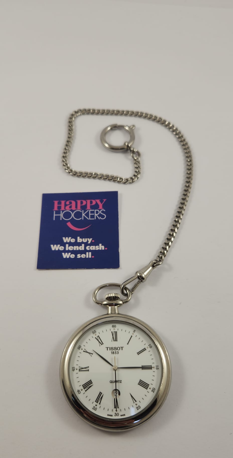 TISSOT POCKET WATCH MODEL: LEPINE. 49MM STAINLESS STEEL CASE, STAINLESS STEEL CHAIN. SWISS QUARTZ