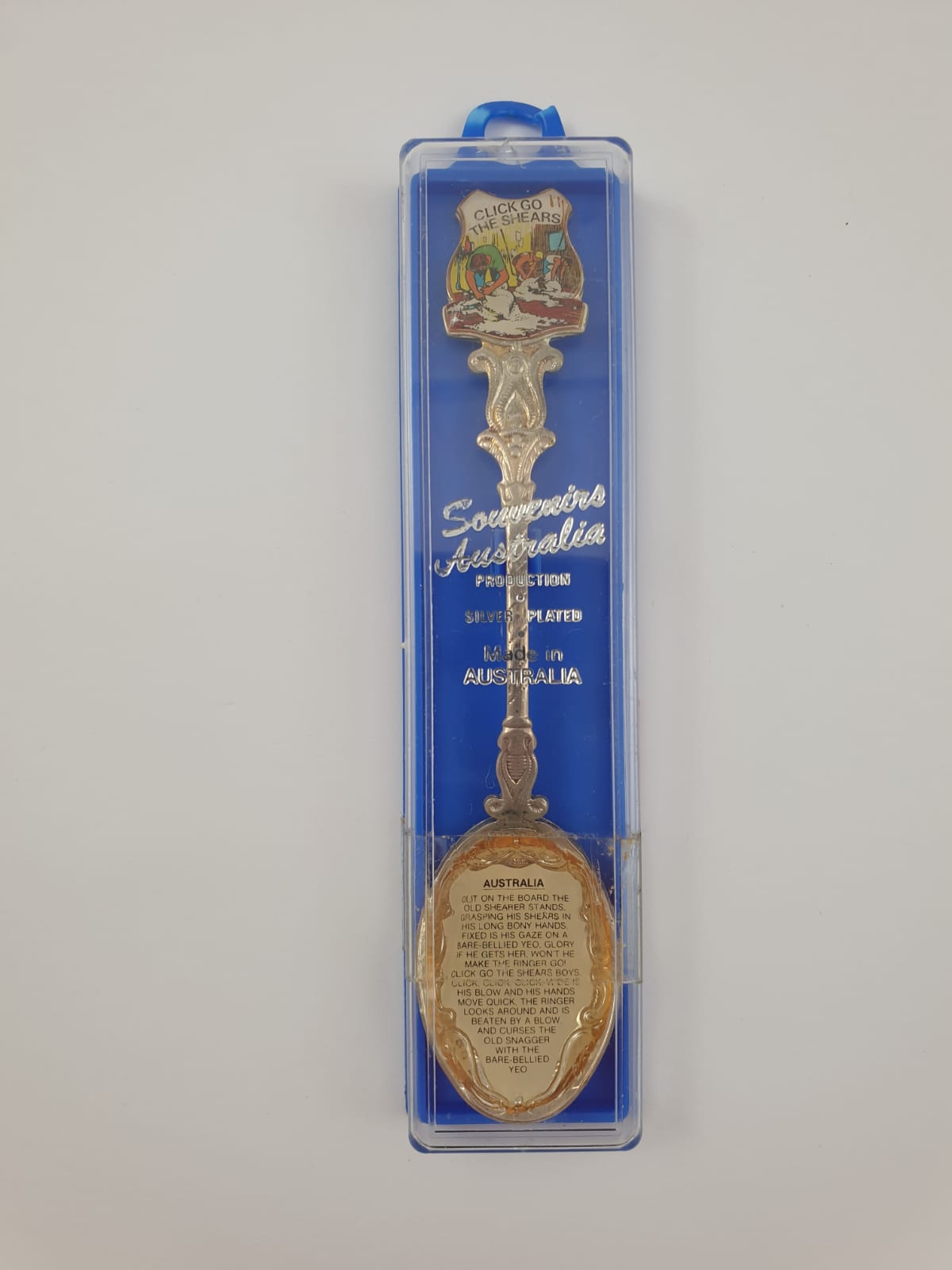 VINTAGE BOXED CLICK GO THE SHEARS SILVER PLATED SOUVENIR SPOON