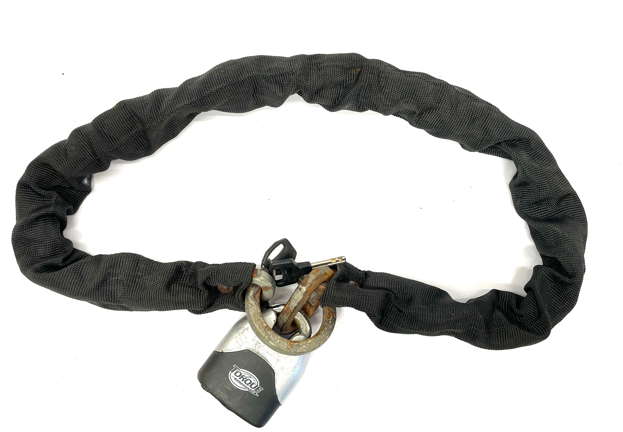 LARGE CANVAS WRAPPED MOTORBIKE CHAIN TORQUE AUTOMOTIVE PADLOCK AND 2 KEYS