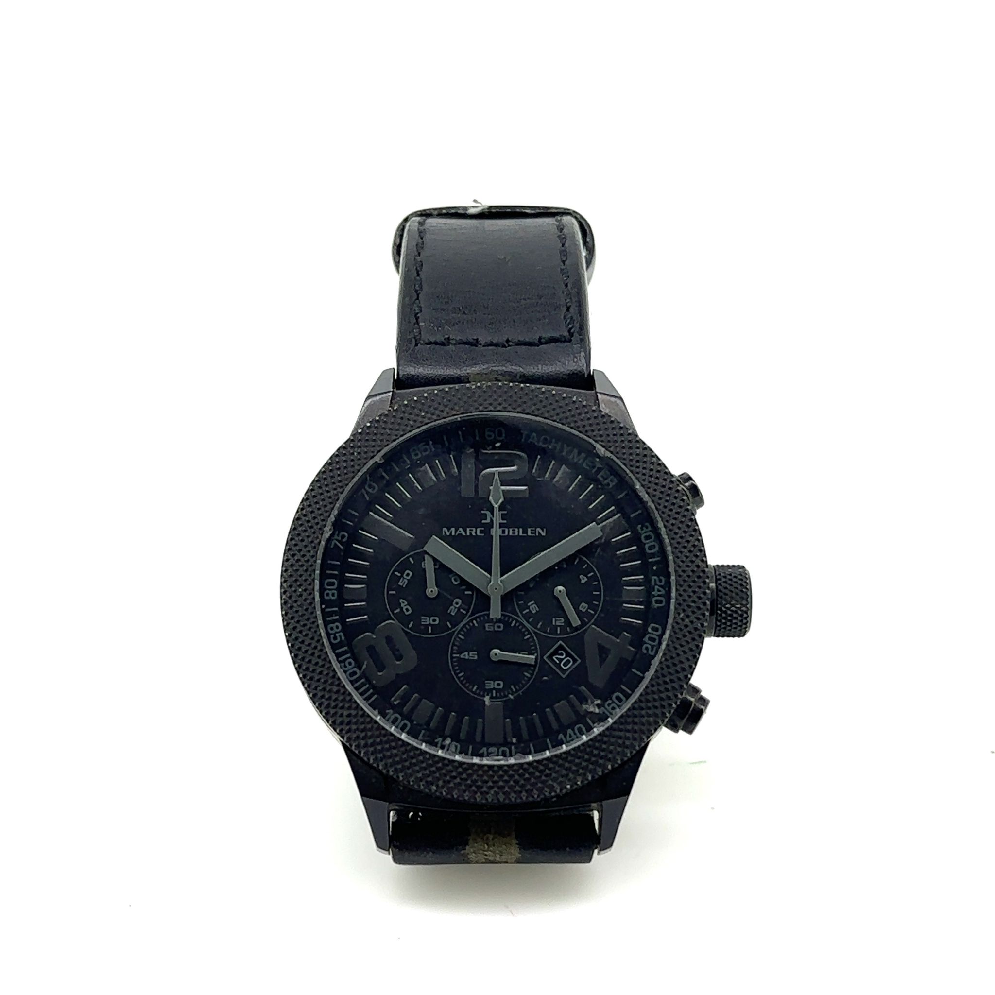 MARC COBLEN CHRONOGRAPH WATCH ON BLACK LEATHER BAND