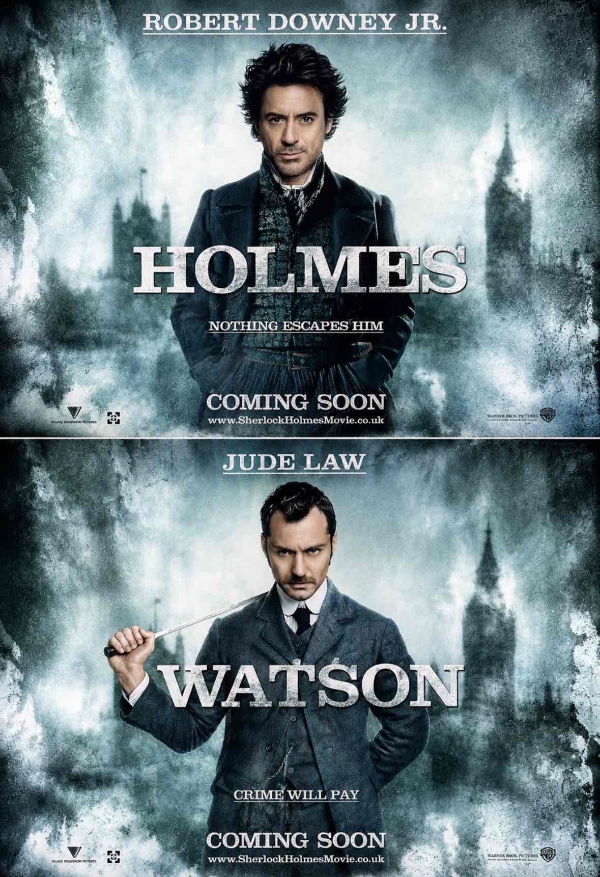 SHERLOCK HOLMES 2009 2 POSTER SET AUSTRALIAN CINEMA DOUBLE SIDED ONE-SHEET MOVIE POSTERS 27X40 INCH 69X102CM
