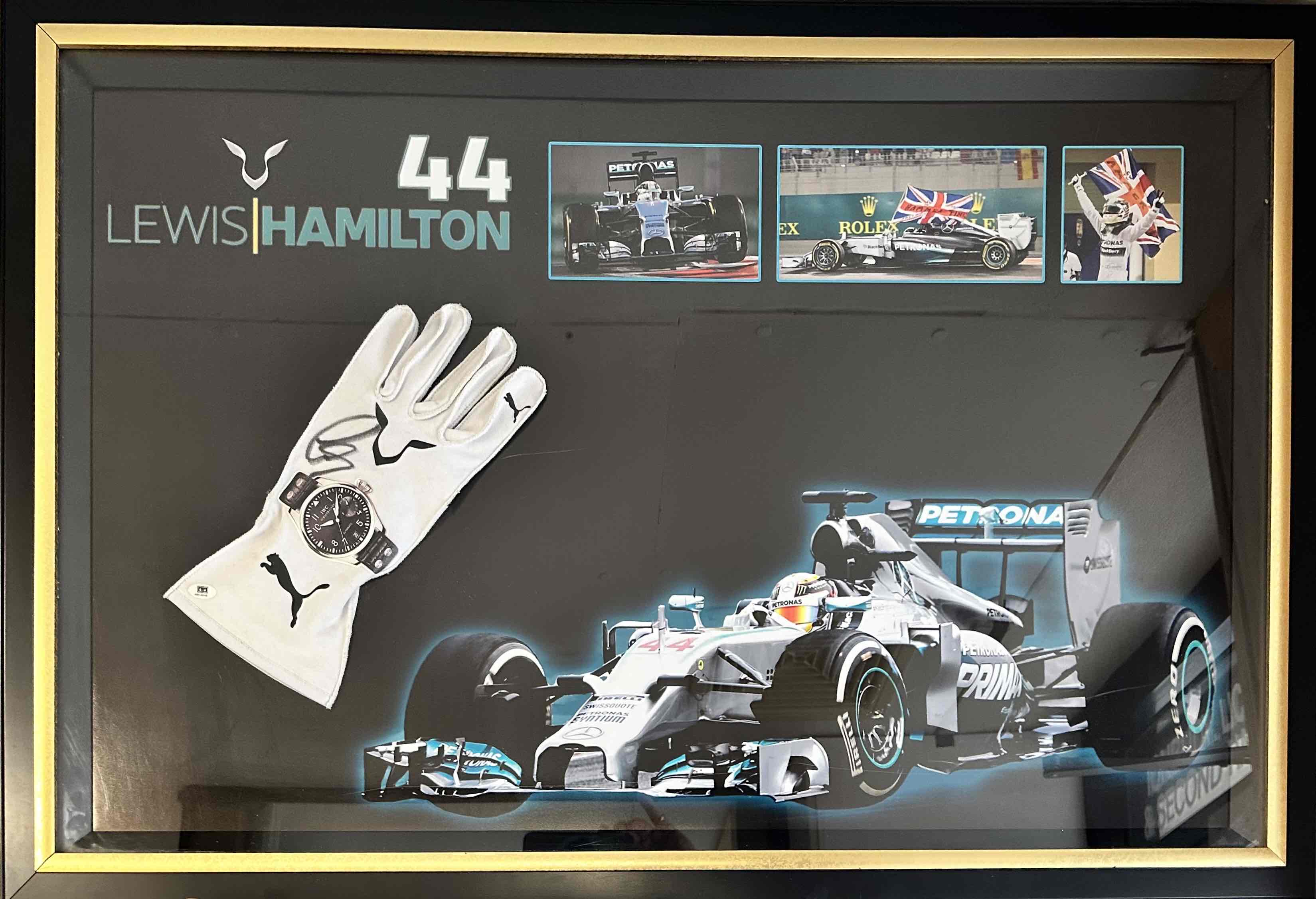 LEWIS HAMILTON SIGNED PUMA RACE GLOVE FRAMED WITH COA