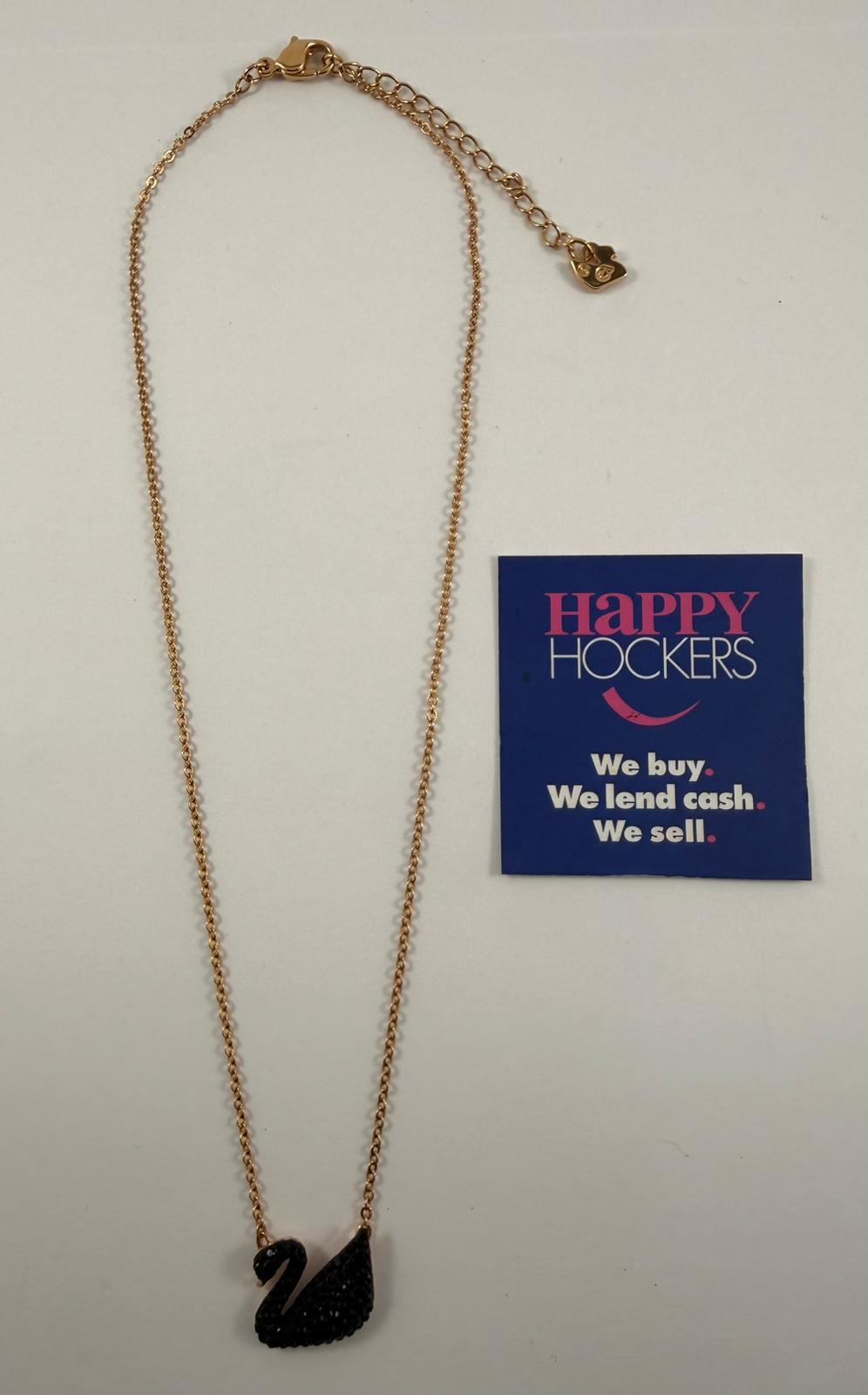 SWAROVSKI ROSE GOLD PLATED CHAIN WITH BLACK CRYSTAL SWAN PENDANT