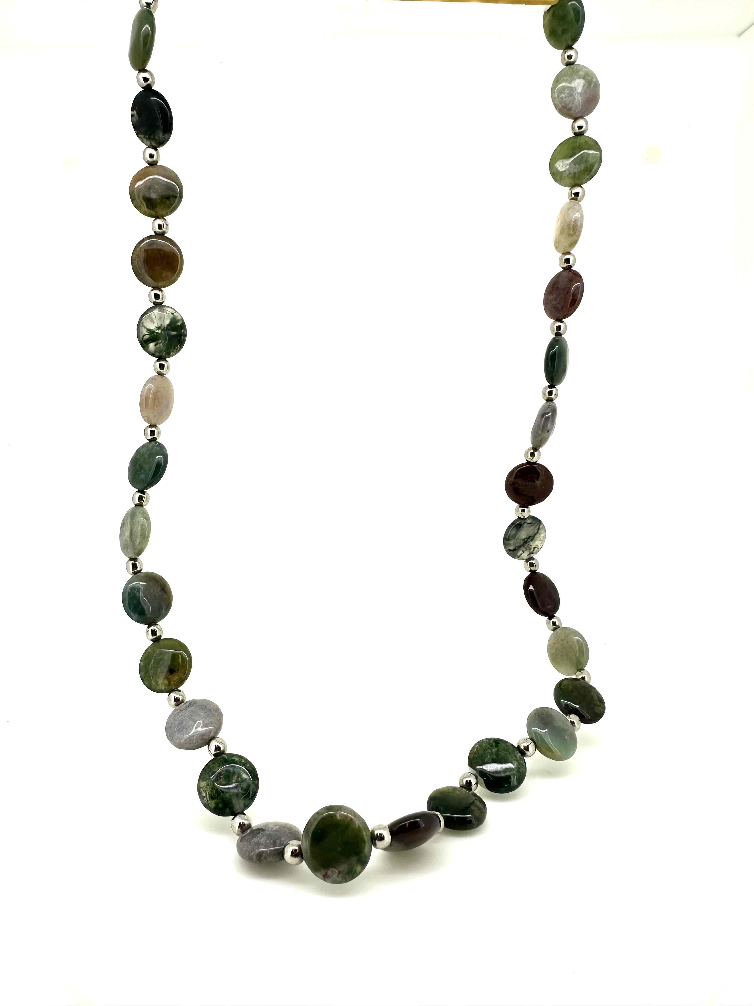 VINTAGE STYLE MULTI COLOURED POLISHED STONE QUARTZ BEAD NECKLACE 56CM  41.3G