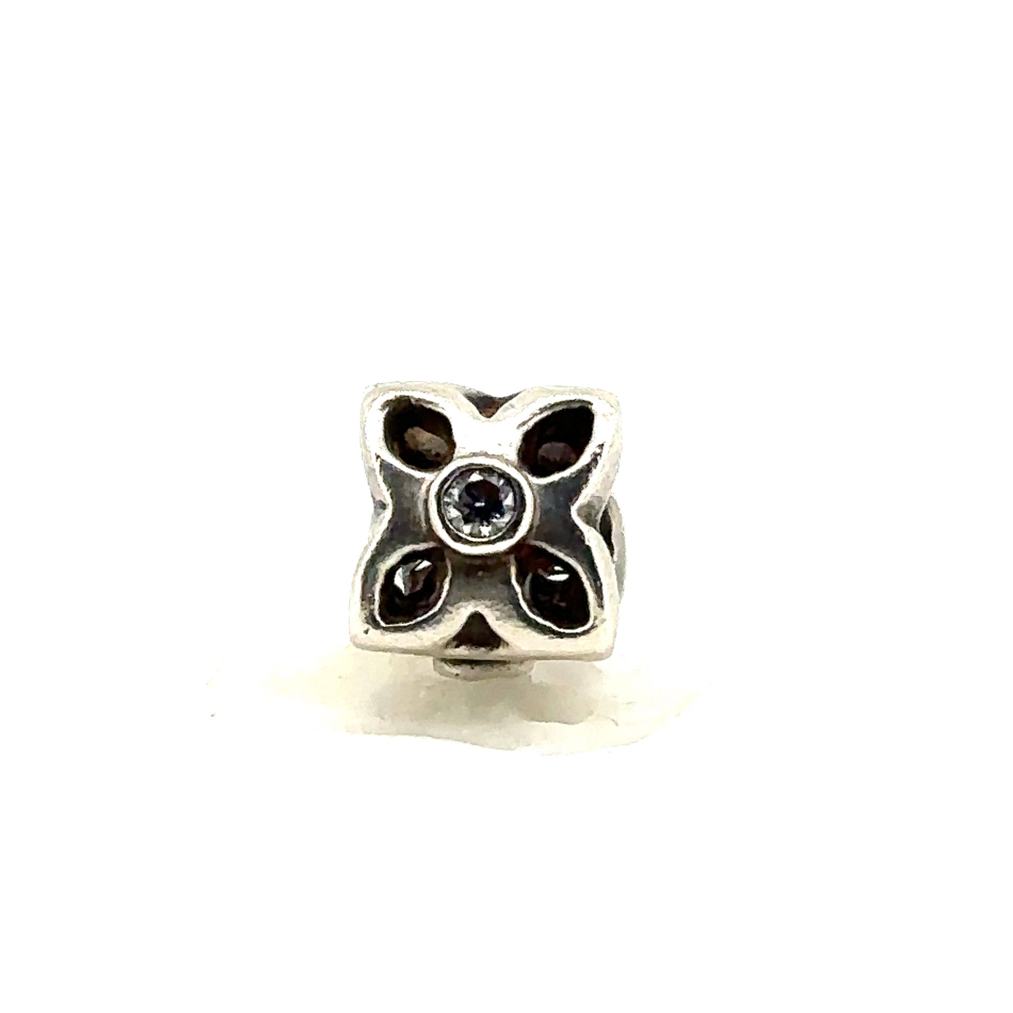 PANDORA SILVER FLOWER AND CLEAR STONE CHARM