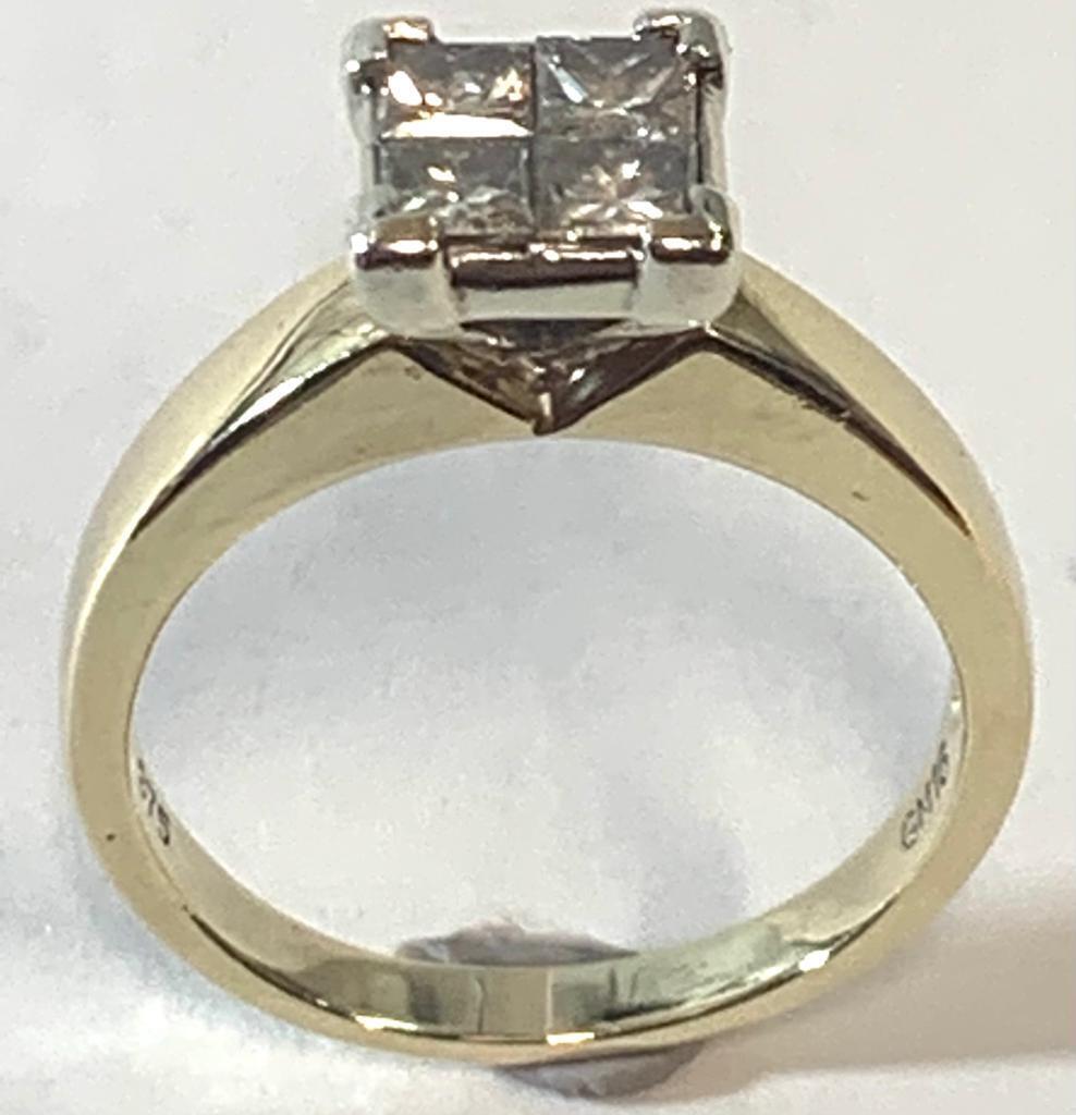 9CT SQUARE YELLOW GOLD RING SET WITH 4 DIAMONDS