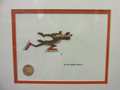 WILE  E. COYOTE FROM THE ROAD RUNNER 2 X ORIGINAL ANIMATION CELL FRAMED