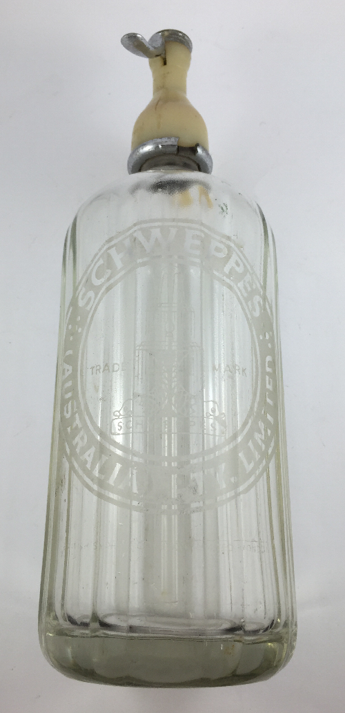 VINTAGE SODA SYPHON GLASS BOTTLE BY SCHWEPPES AUSTRALIA