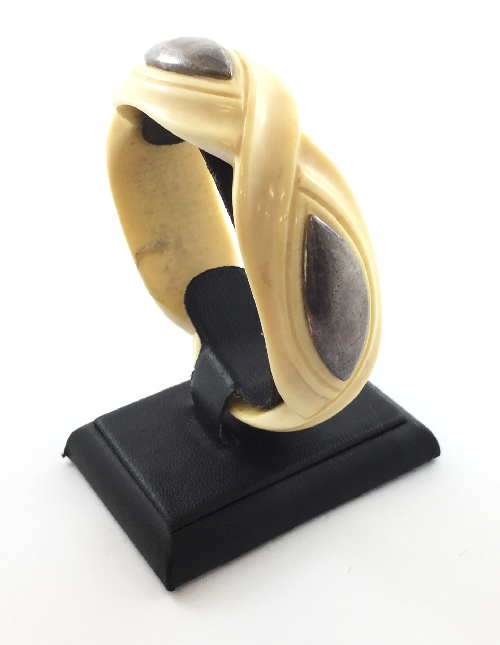 IVORY BANGLE WITH 4 METAL INLAYS