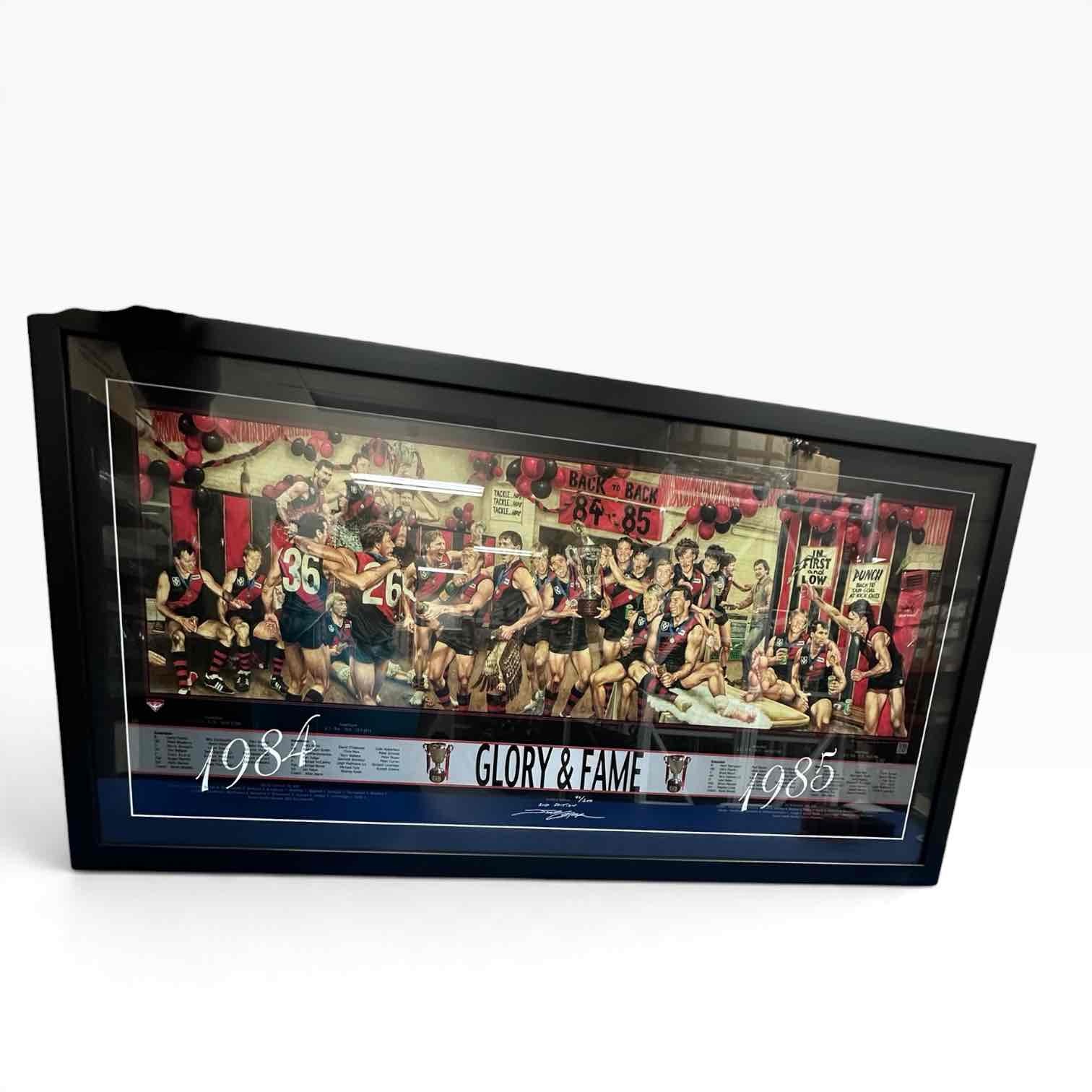 CLASSIC ESSENDON BOMBERS "GLORY + FAME" 1984-1985 AFL FRAMED PICTURE