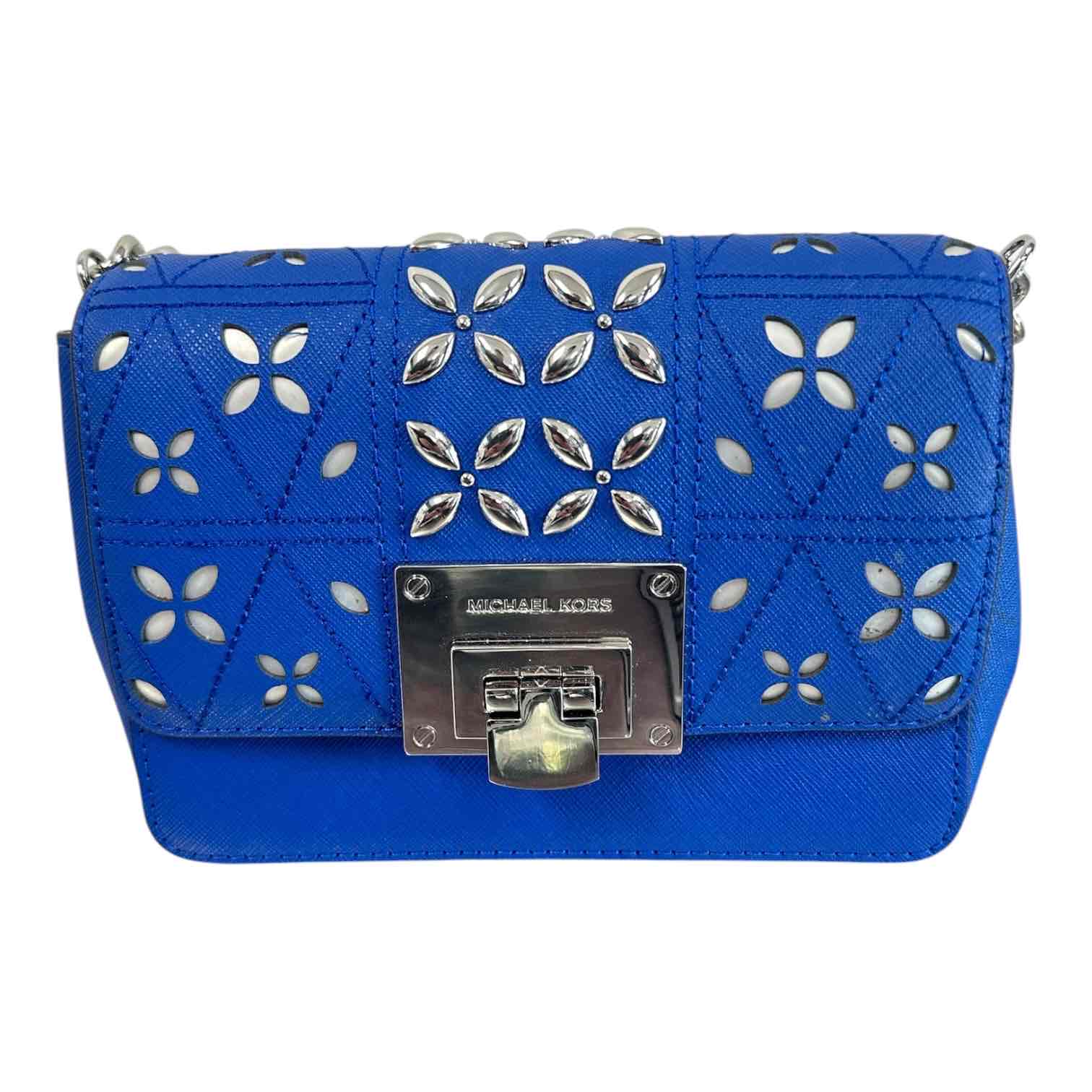 MICHAEL KORS BLUE CUT-OUT STUDDED BAG