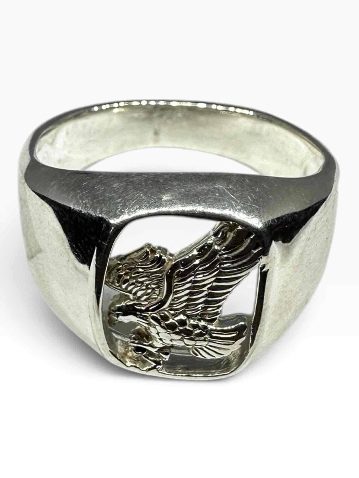 MENS 925 EAGLE EMBLEM SILVER RING